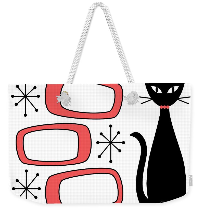 Mid Century Modern Weekender Tote Bag featuring the digital art No Background Cat with Oblongs Salmon Pink by Donna Mibus