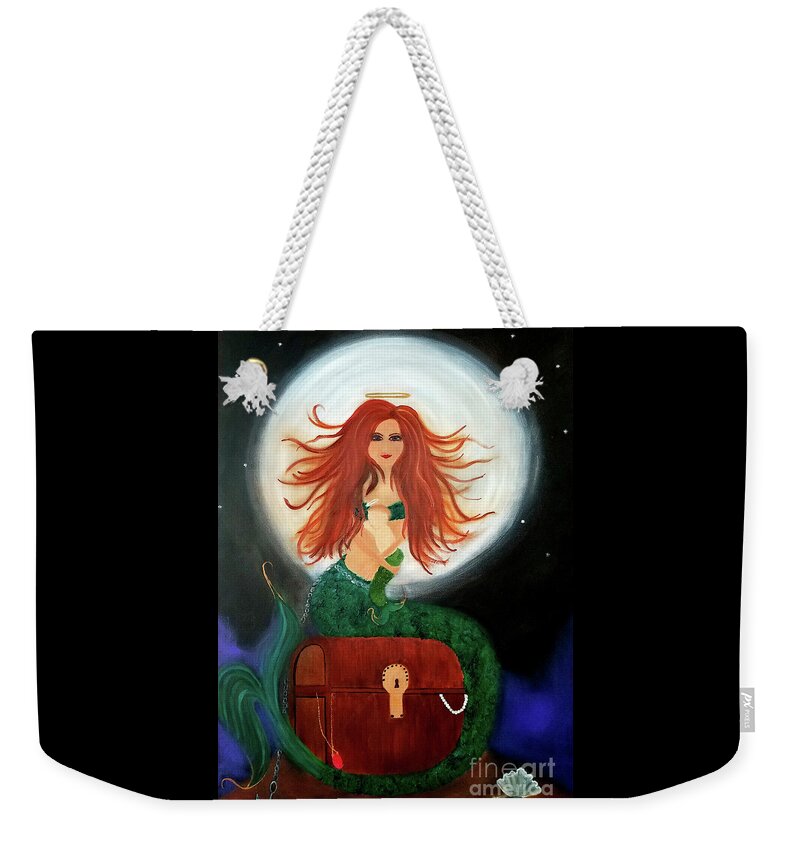 Mermaid Weekender Tote Bag featuring the painting No Greater Treasure by Artist Linda Marie