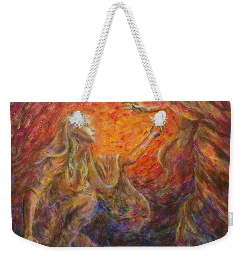 Mary Weekender Tote Bag featuring the painting Noli Me Tangere by Nik Helbig
