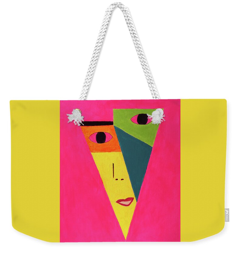 Shapes Weekender Tote Bag featuring the painting Non Binary by Deborah Boyd