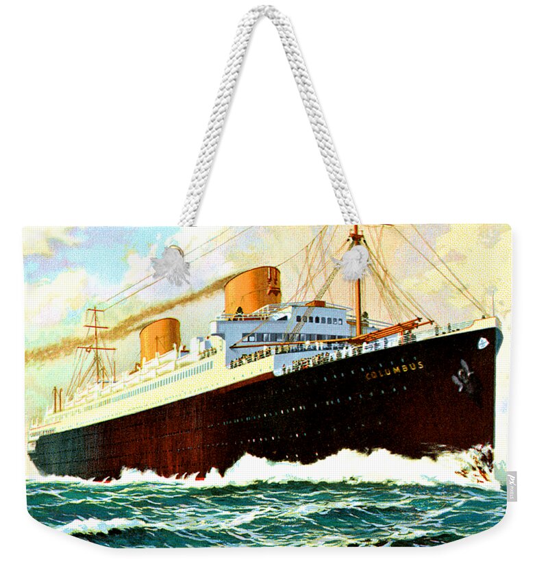 Nord Weekender Tote Bag featuring the painting Norddeutscher Lloyd Bremen Dampfer Columbus 1922 postcard by Unknown