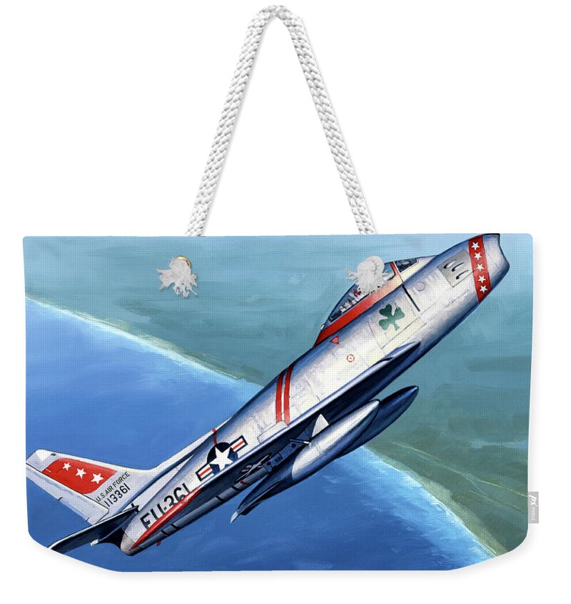 Aircraft Weekender Tote Bag featuring the painting North American F-86 Sabre by Jack Fellows
