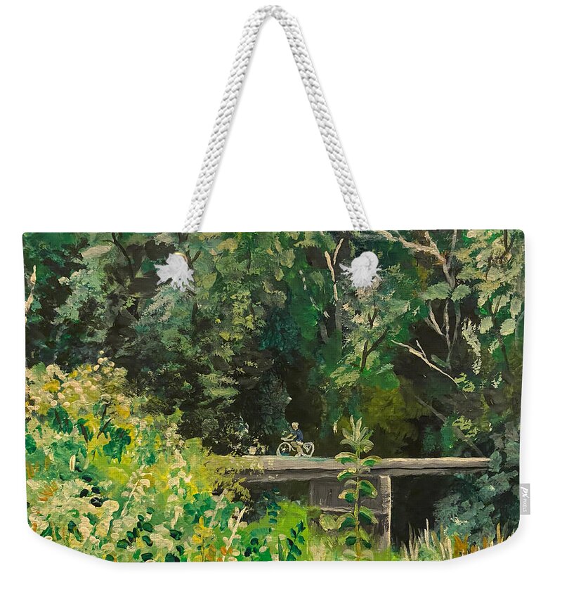 Watercolor Weekender Tote Bag featuring the painting North Carolina Bicycle Trail by Larry Whitler