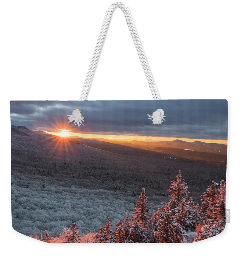 Sugarloaf Weekender Tote Bag featuring the photograph North Sugarloaf Winter Sunset by White Mountain Images