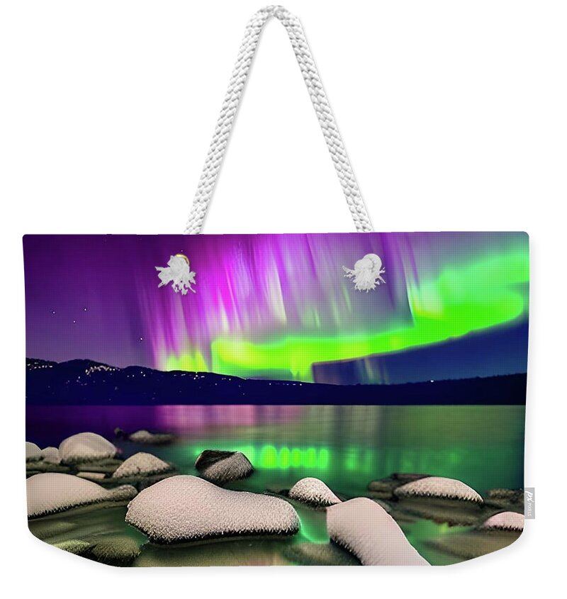 Aurora Weekender Tote Bag featuring the digital art Northern Lights No.14 by Fred Larucci