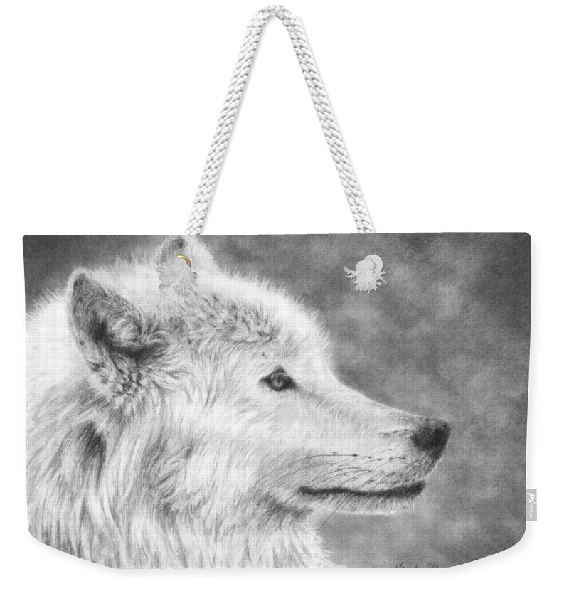 Wolf Weekender Tote Bag featuring the drawing White Wolf by Kirsty Rebecca