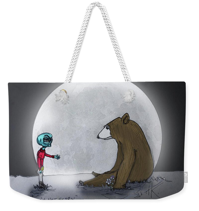 Bear Weekender Tote Bag featuring the drawing Not Scary by Similar Alien