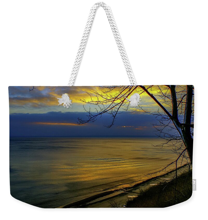 Lake Michigan Weekender Tote Bag featuring the photograph November Sunrise by Deb Beausoleil