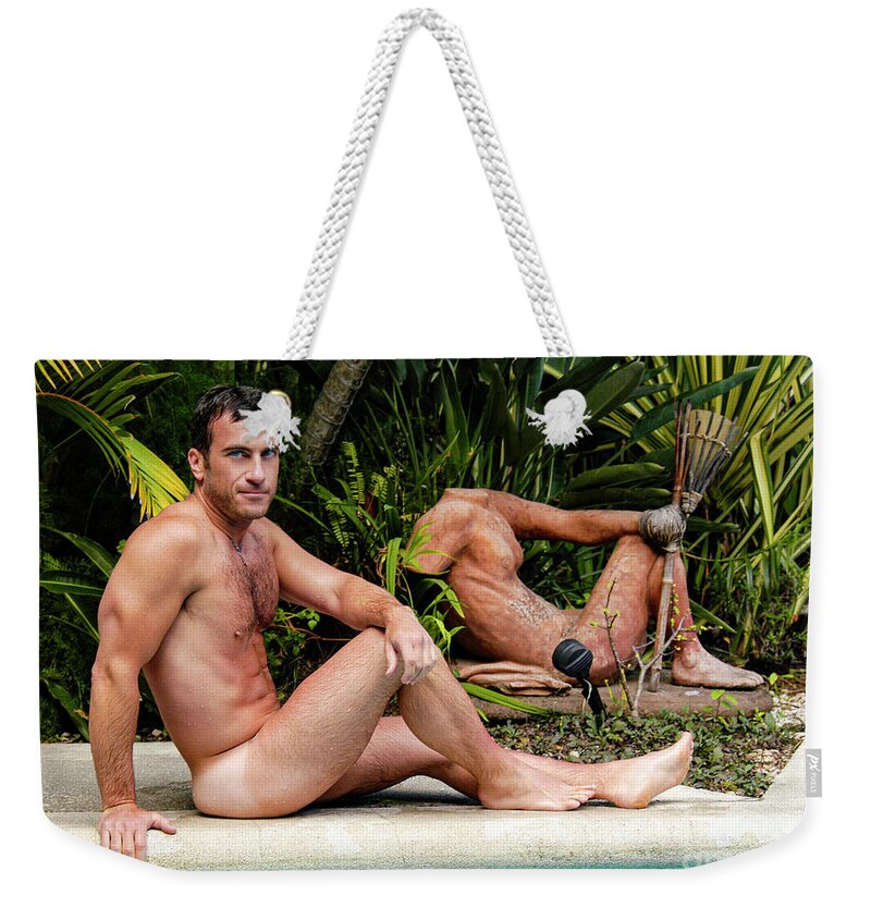 Nude male with hot body models by the pool. Weekender Tote Bag by Gunther  Allen - Fine Art America