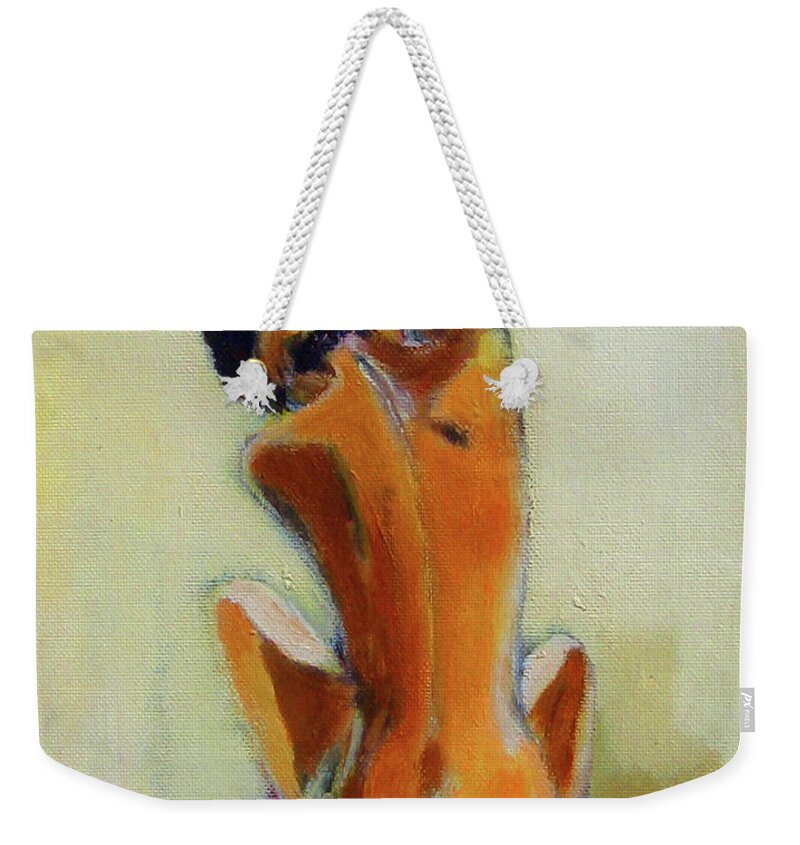 Set Weekender Tote Bag featuring the painting Nude with red by Habib Ayat