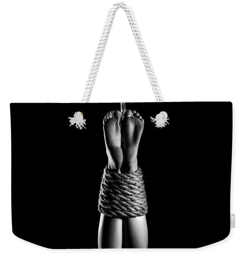 Woman Weekender Tote Bag featuring the photograph Nude Woman bondage 5 by Johan Swanepoel