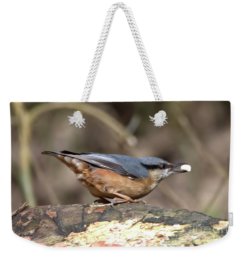 Birds Weekender Tote Bag featuring the photograph Nuthatch bandit by Stephen Melia