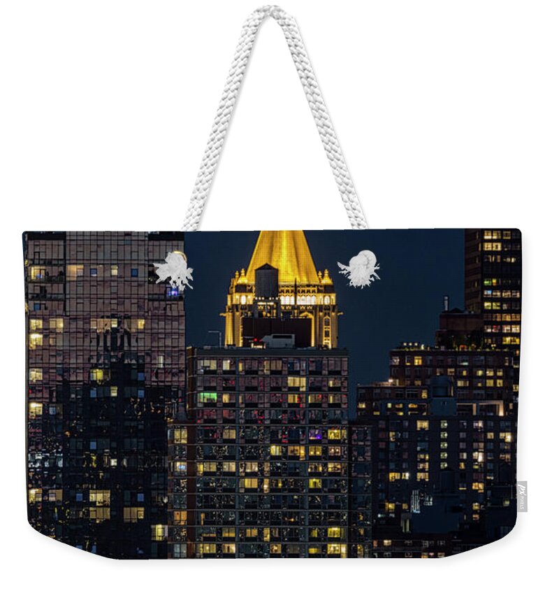 Nyc Skyline Weekender Tote Bag featuring the photograph NY Life NYC Full Moon by Susan Candelario