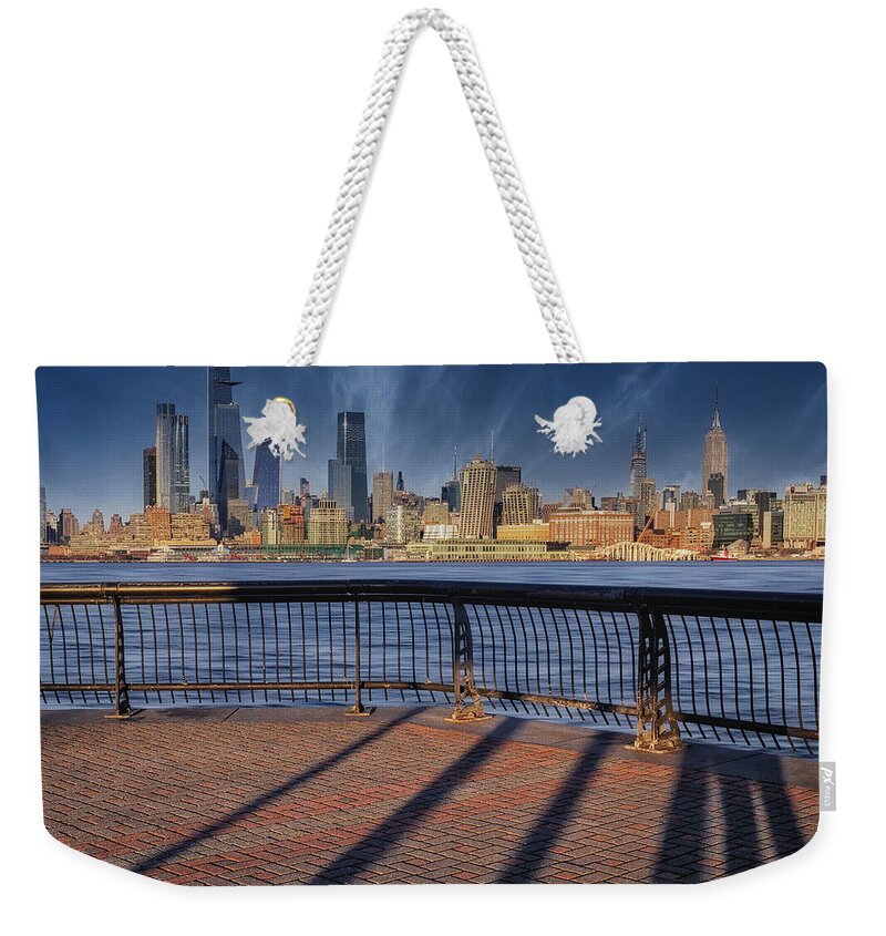 Nyc Skyline Weekender Tote Bag featuring the photograph NYC Empire State Hudson Yards by Susan Candelario
