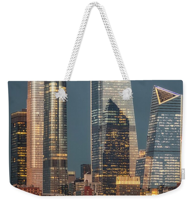 Hudson Yards Weekender Tote Bag featuring the photograph NYC Hudson Yards BW by Susan Candelario