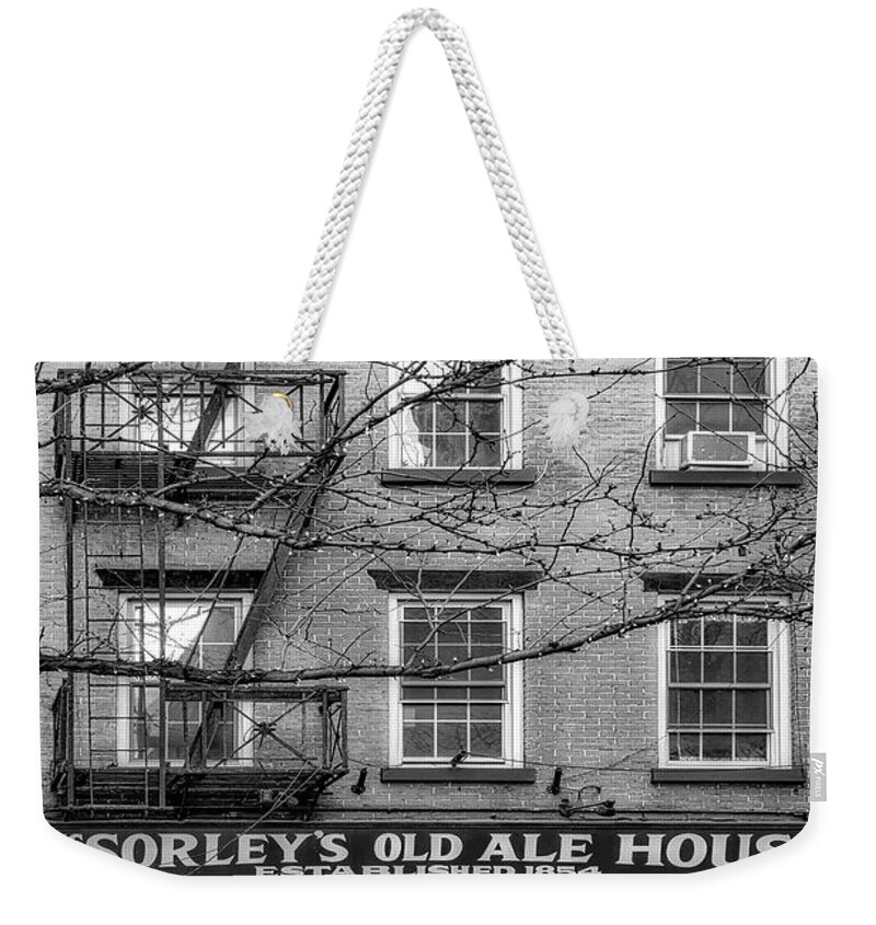 Mcsorley's Old Ale House Weekender Tote Bag featuring the photograph NYC McSorley's Est 1854 BW by Susan Candelario