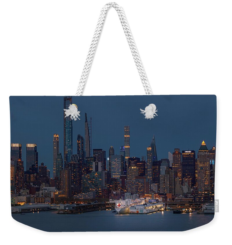 Nyc Skyline Weekender Tote Bag featuring the photograph NYC USNS Comfort by Susan Candelario