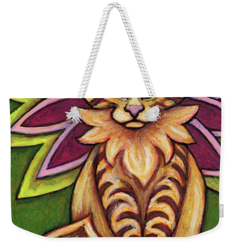 Cat Portrait Weekender Tote Bag featuring the painting Nyla. The Hauz Katz. Cat Portrait Painting Series. by Amy E Fraser