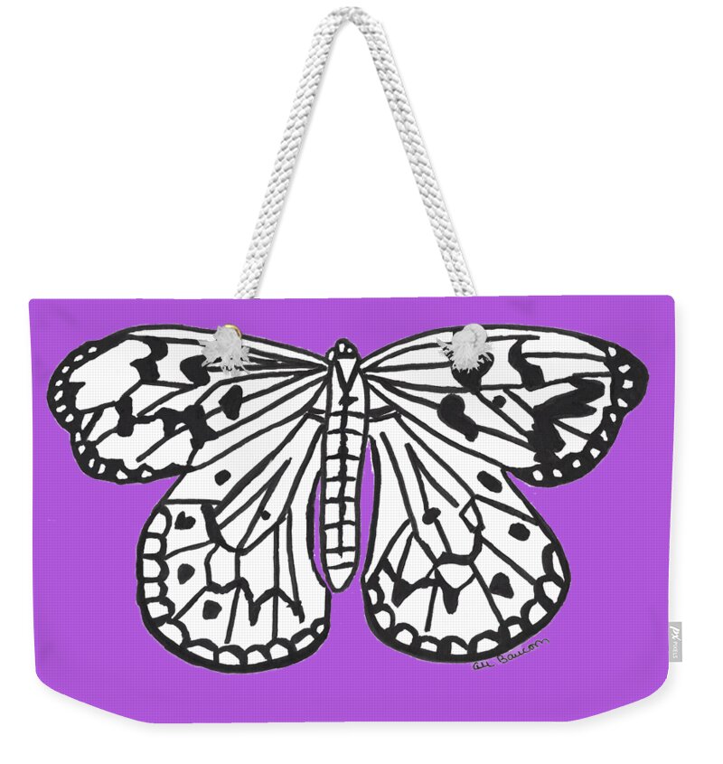 Ink Weekender Tote Bag featuring the drawing Nymph Butterfly by Ali Baucom