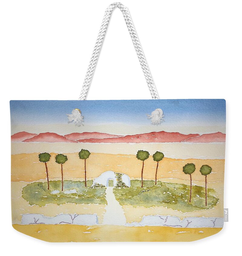Watercolor Weekender Tote Bag featuring the painting Oasis of Lore by John Klobucher