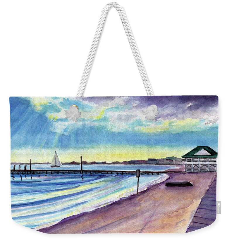 Ocean Gate Beach Weekender Tote Bag featuring the painting Ocean Gate Beach by Clara Sue Beym