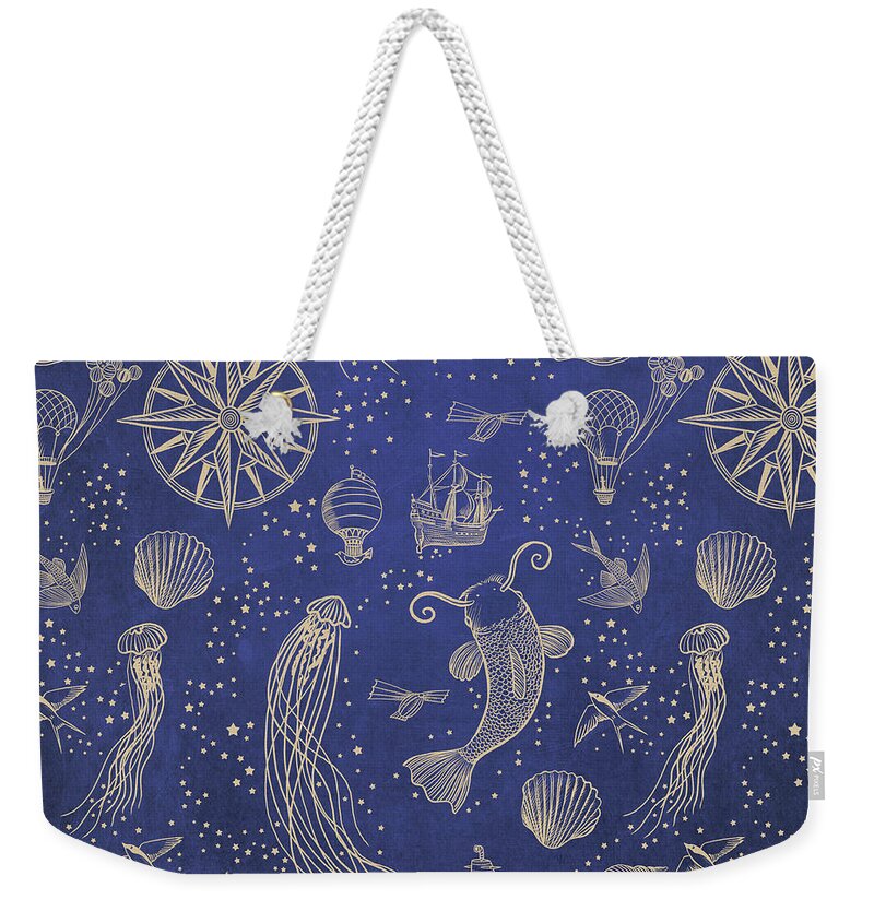 Gold Weekender Tote Bag featuring the drawing Ocean Meets Sky - Hardcase by Eric Fan