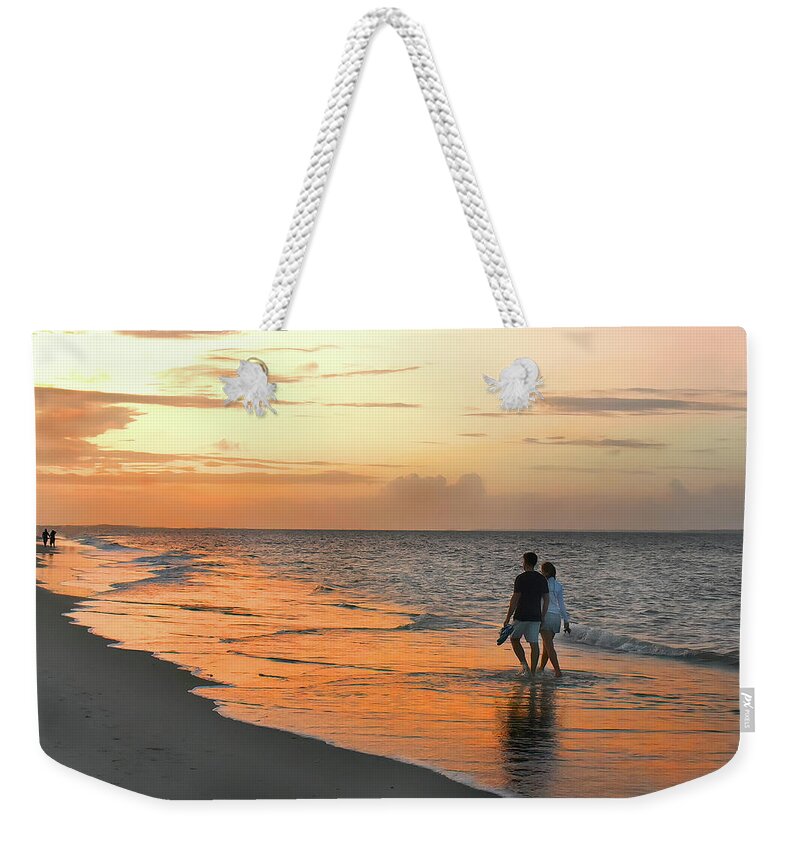 Ocean. Port Royal Sound Weekender Tote Bag featuring the photograph Summer Sunset Stroll by Jerry Griffin