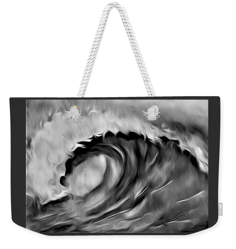 Ocean Wave Weekender Tote Bag featuring the digital art Ocean Wave Abstract - B/W by Ronald Mills