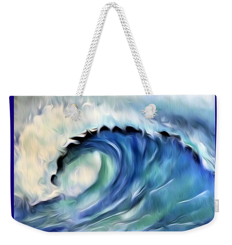 Ocean Wave Weekender Tote Bag featuring the digital art Ocean Wave Abstract - Blue by Ronald Mills