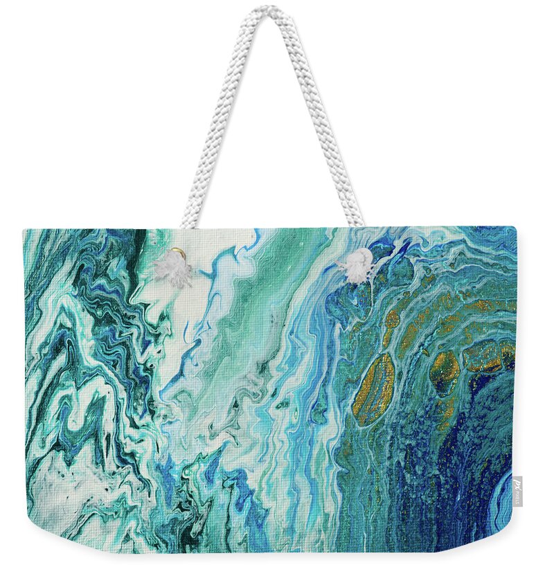 Acrylic Pouring Weekender Tote Bag featuring the painting Ocean Waves Abstract Acrylic Pouring by Matthias Hauser