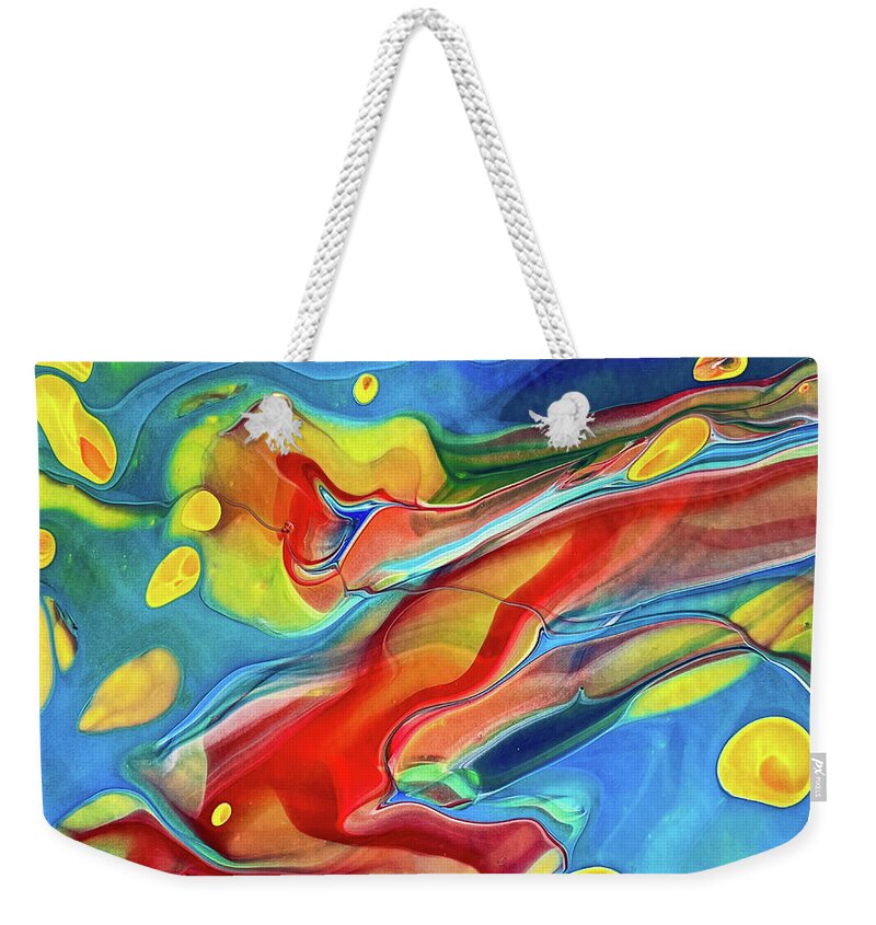 Abstract Weekender Tote Bag featuring the painting Ocean Wonderland Colorful Abstract Art Acrylic Pouring by Matthias Hauser