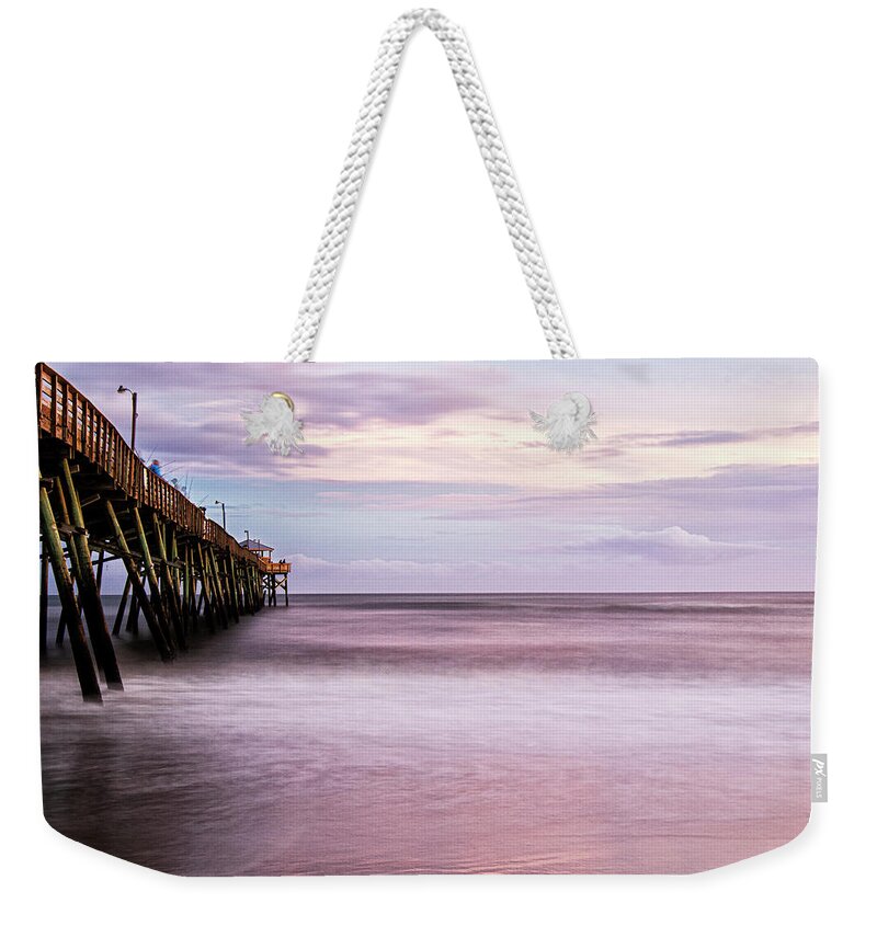 Oceanana Weekender Tote Bag featuring the photograph Oceanana Fishing Pier at Sunset by Bob Decker