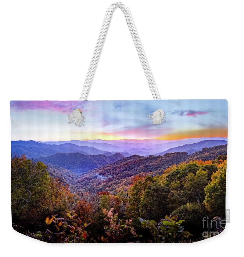 Landscape Weekender Tote Bag featuring the photograph October in the Smoky Mountains by Theresa D Williams