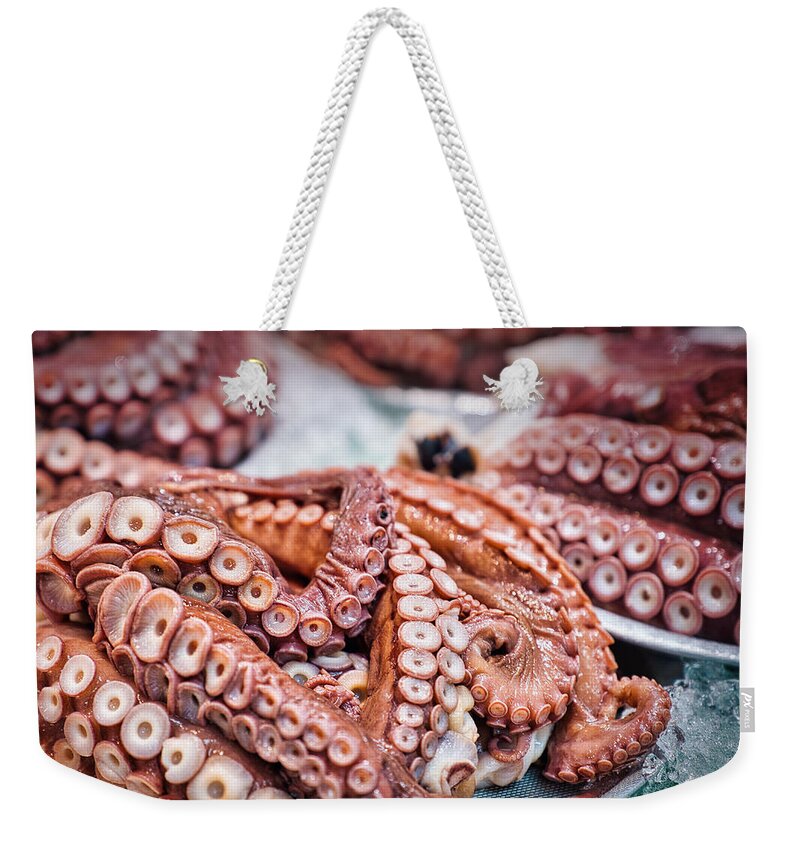 Japan Weekender Tote Bag featuring the photograph Octopus at the Fish Market - Japan by Stuart Litoff