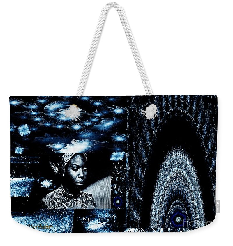 Singers Weekender Tote Bag featuring the mixed media Ode to the Genius and Good Intentions of Nina Simone Number 2 by Aberjhani