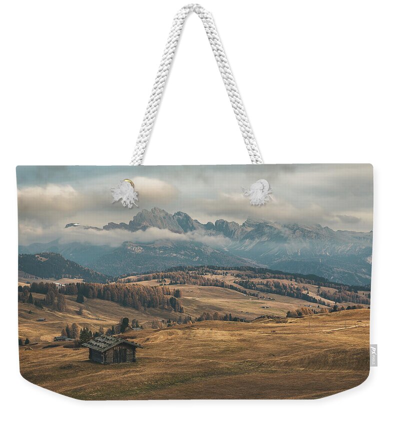 Odle Mountains Weekender Tote Bag featuring the photograph Odle Mountains - Alpe di Siusi by Elias Pentikis