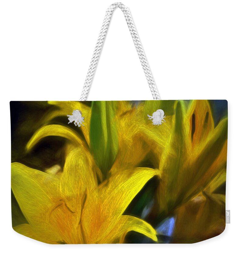 Tiger Lily Weekender Tote Bag featuring the photograph Oh, Those Yellow Tigers by Rene Crystal