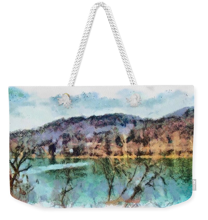 River Weekender Tote Bag featuring the mixed media Ohio River by Christopher Reed