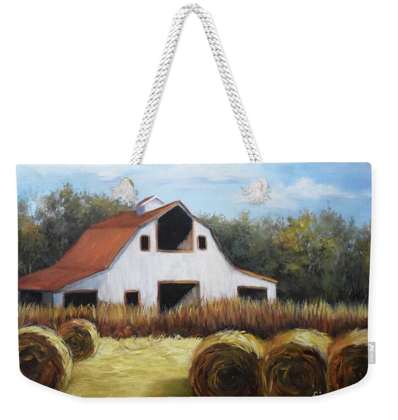Barn Painting Weekender Tote Bag featuring the painting Okemah Barn by Cheri Wollenberg