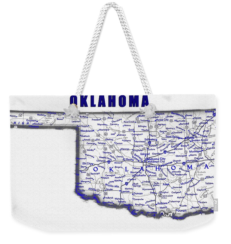 Oklahoma Weekender Tote Bag featuring the digital art Oklahoma blue print work by David Lee Thompson