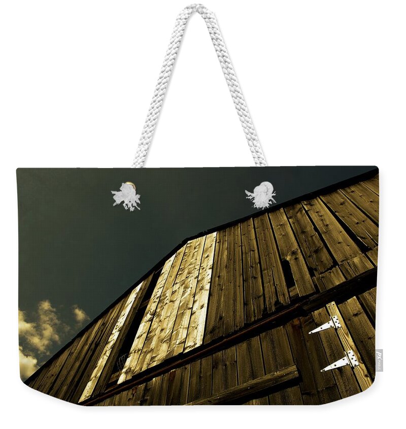 Barn Weekender Tote Bag featuring the mixed media Old Barn Peak by Christopher Reed