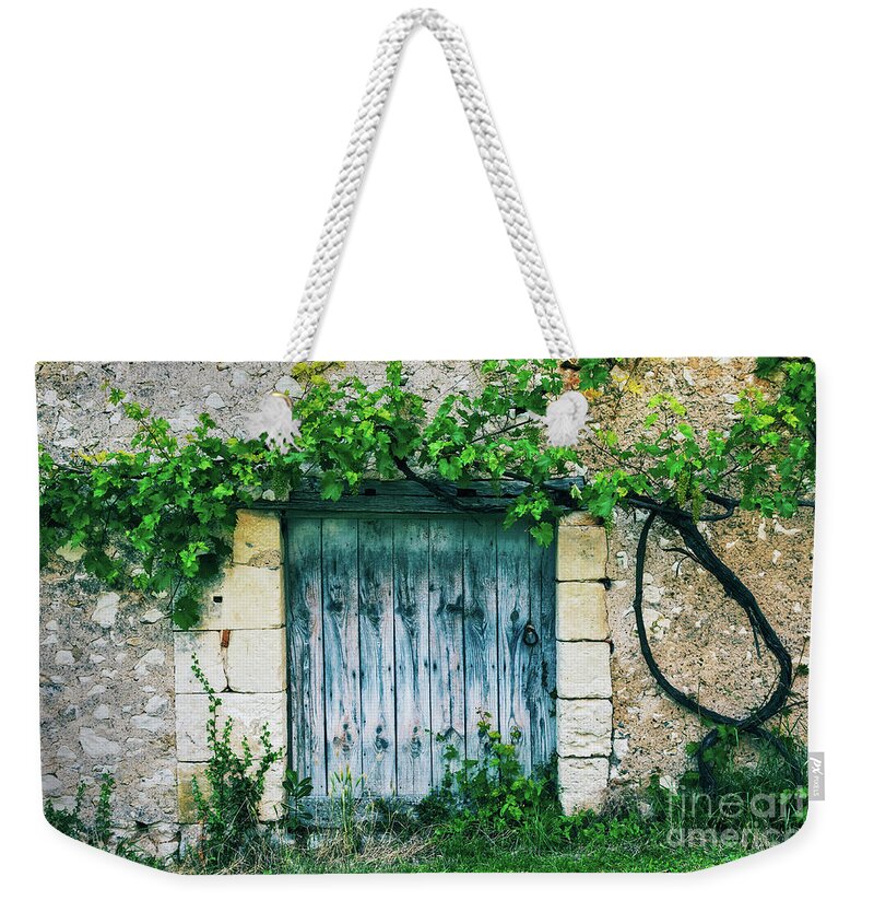 Door Weekender Tote Bag featuring the photograph Old door with vine by Delphimages Photo Creations