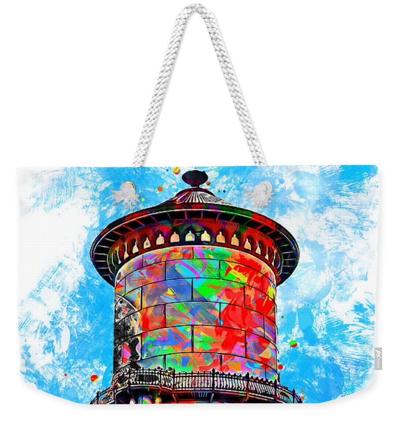 Old Water Tower Weekender Tote Bag featuring the digital art Old Fresno Water Tower - colorful painting by Nicko Prints