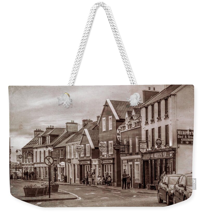 Barns Weekender Tote Bag featuring the photograph Old Irish Downtown The Dingle Peninsula in Vintage Sepia by Debra and Dave Vanderlaan