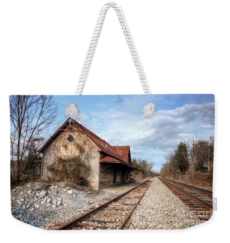 Limestone Station Weekender Tote Bag featuring the photograph Old Limestone Train Station by Shelia Hunt