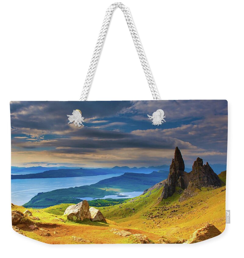 The Isle Of Skye The Isle Of Skye Weekender Tote Bag featuring the digital art Old Man of Storr by Remigiusz MARCZAK