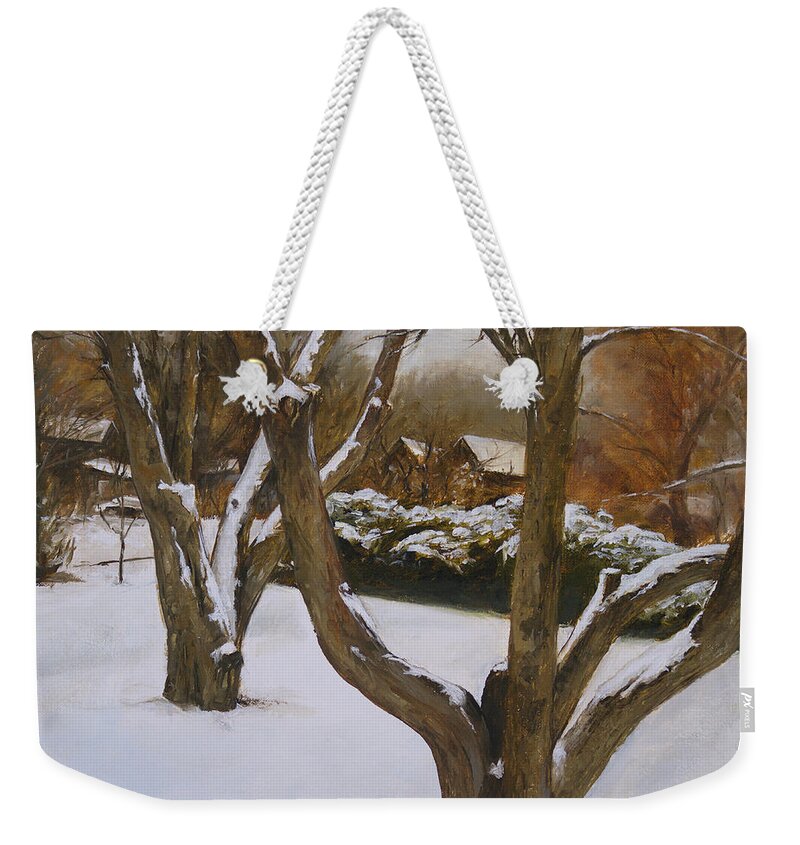 Orchard Weekender Tote Bag featuring the painting Old Orchard Trees In My Yard by Hone Williams