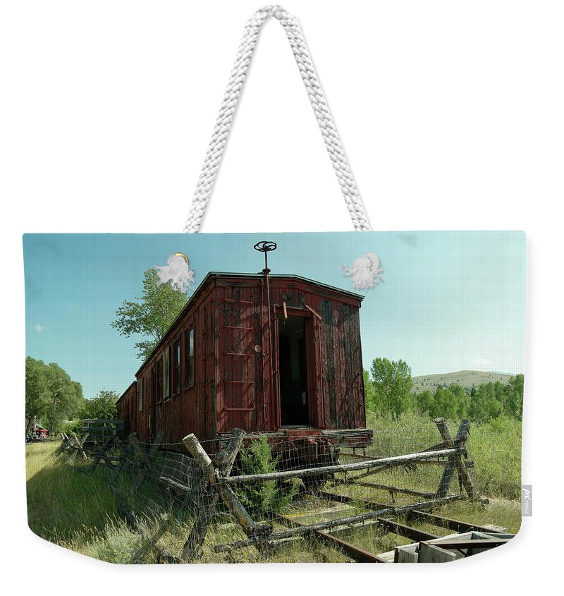 Train Weekender Tote Bag featuring the photograph Old rail car Neveda City Montana by Jeff Swan