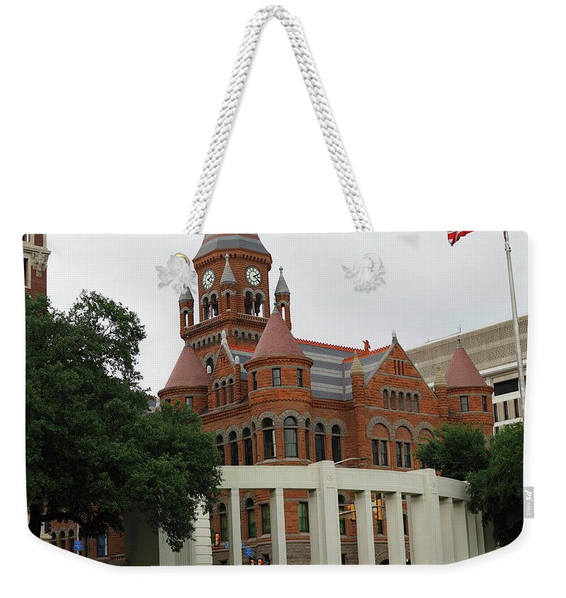 Red Weekender Tote Bag featuring the photograph Old Red Court Hose in Dallas by C Winslow Shafer