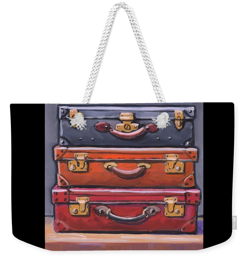 Suitcases Weekender Tote Bag featuring the painting Old Suitcases by Kevin Hughes